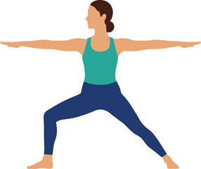 Fototapeta premium Flat Illustration Woman Practicing Warrior Two Yoga Pose Fitness Activity