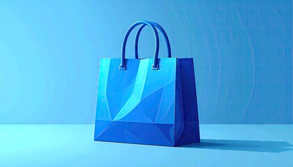 Blue Polygonal Shopping Bag on Blue Background