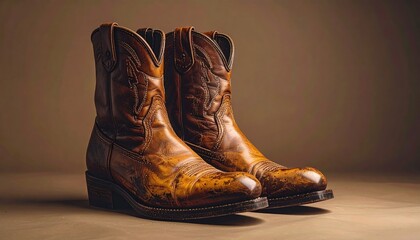 Brown Leather Boots on Neutral Background