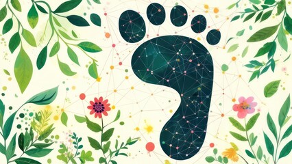 Footprint surrounded by nature,  connecting to environment