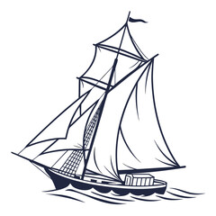 Elegant tall ship sailing on wavy ocean waters under full sails and clear sky