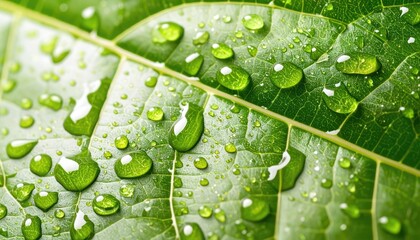 Close Up Green Leaf with Water Droplets