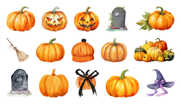 Halloween pumpkins and spooky decorations.