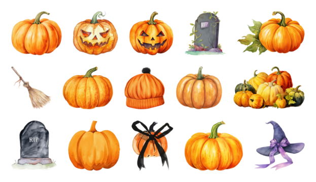 Halloween pumpkins and spooky decorations.