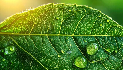 Close-up of Green Leaf with Water Droplets
