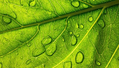 Close-up of Green Leaf with Water Droplets