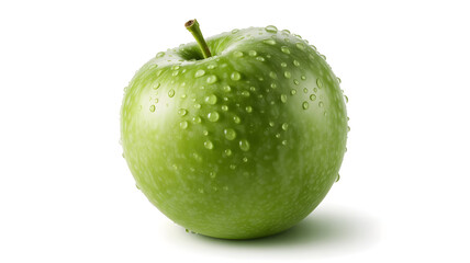 Fresh green apple with glistening water droplets, perfect for healthy eating, freshness, and vibrant recipes