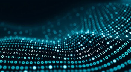 digital data stream of binary code and turquoise waves on a dark blue background, vector illustration for a web banner design or digital technology concept Generative AI - Powered by Adobe