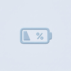 A 3D illustration of a nearly depleted battery icon against a light blue background
