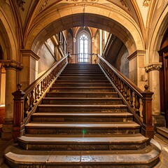 Obraz premium Grand wooden staircase in an old building