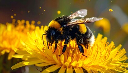 Pollinating marvel on a vibrant yellow flower