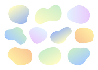 グラデーションのやわらかい形のフレームイラストセット（寒色・青・水色・黄色・オレンジ・緑・紫）