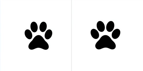 Simple vector line art cat paw print icon with two different designs, one in black and one with a shadow above it, monochrome flat minimal style isolated on white background for graphic designers