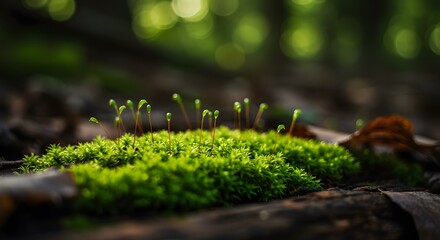 Green moss in forest floor