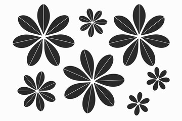 Obraz premium Black abstract flower shapes with white petal lines on white background floral pattern