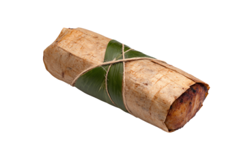 Delicious wrapped food item made with bamboo leaves and bark, showcasing traditional cooking methods.