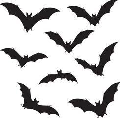 Naklejka premium Silhouette of Bats: A collection of bat silhouettes dance across the frame, their wings outstretched in a hauntingly beautiful display, suggesting the eerie allure of the night.