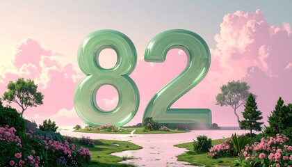 Pastel landscape with large numbers