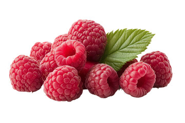 Fresh raspberries with green leaves, ideal for health-conscious recipes and desserts.