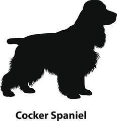Cocker spaniel dog side profile with feathered ears as a classic silhouette for club badges and apparel