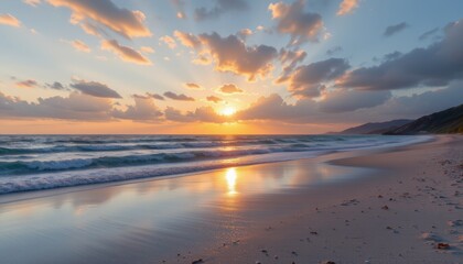 Obraz premium Serene Beach Sunset Reflection