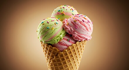 Ice cream cone with assorted flavors
