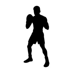 Cartoon Silhouette Man Athlete Boxing Simple Logo Design Icon Digital