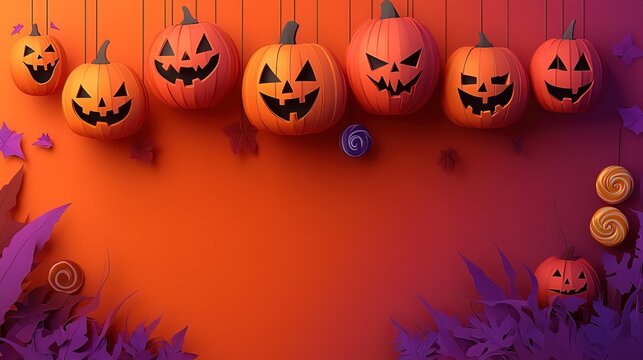 Hanging Jack - O - Lanterns with Candy and Foliage for Halloween Decor