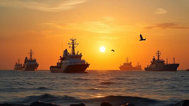 Flight to Sunset over Ships