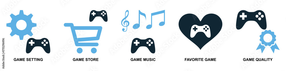 Poster set of gaming icon vector. ideal for games, apps, and entertainment themes. a collection of simple, 