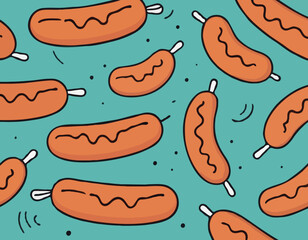 comic style grilled sausage illustration for graphic design