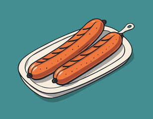 comic style grilled sausage illustration for graphic design