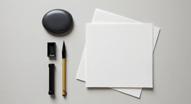 Japanese Shodo Calligraphy Set with Blank Paper Mockup