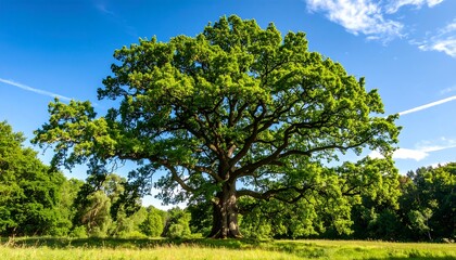 Fototapeta premium Majestic oak tree in a sunlit landscape (1)