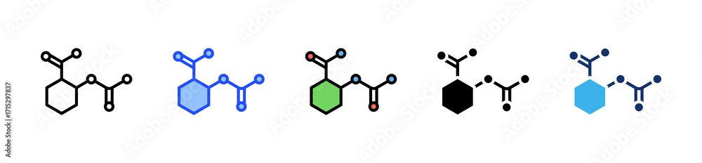 Poster aspirin structure icon collection with multiple styles