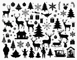 Christmas set of silhouettes for design on a white background, vector illustration