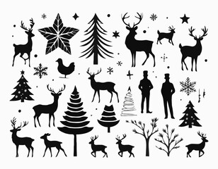 Christmas set of silhouettes for design on a white background, vector illustration