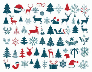 Christmas set of silhouettes for design on a white background, vector illustration