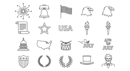 Collection of American Independence Day Icons and Symbols.