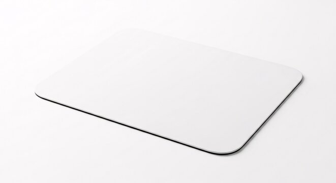 Blank white mousepad with rounded corners and black trim on a clean white background
