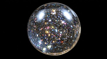 A mesmerizing sphere filled with iridescent glitter, capturing and reflecting light in a dazzling display