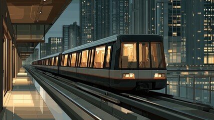 City Train at Station with Skyline
