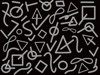Modern grey doodle style. Illustrations of squares, lines, circles, and curves. line doodle seamless pattern.