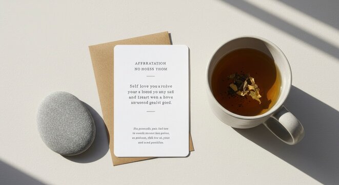 Mindful Morning Ritual with Herbal Tea and Affirmation Card
