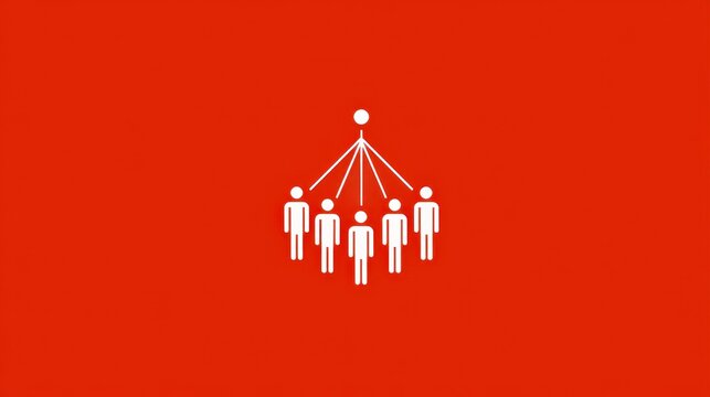 Hierarchical Arrangement of White Stick Figures on Red Background