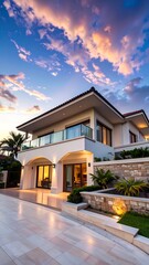 Fototapeta premium Modern luxury home at sunset