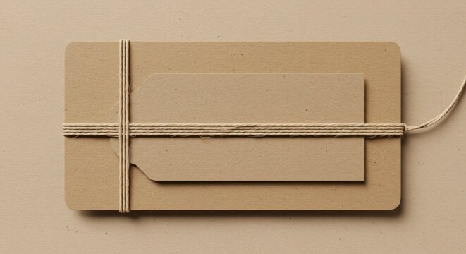 Minimalist Beige Craft Paper Mockup: Rustic Twine-Tied Stack with Blank Tag