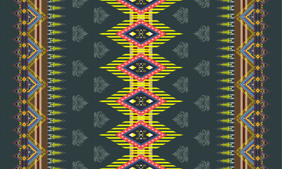 Vertical Navajo tribal geometric pattern background, ethnic textile fabric design, aztec bohemian ornament with symmetry, colorful traditional seamless motif in green yellow red blue tones