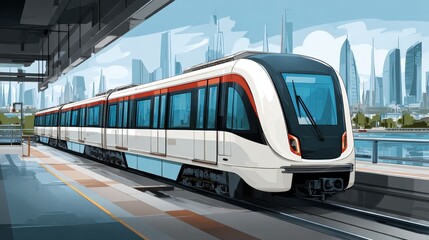 Modern train at city station