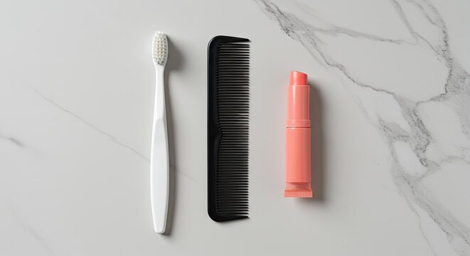 Minimalist Flat Lay of Daily Personal Care Essentials on Marble